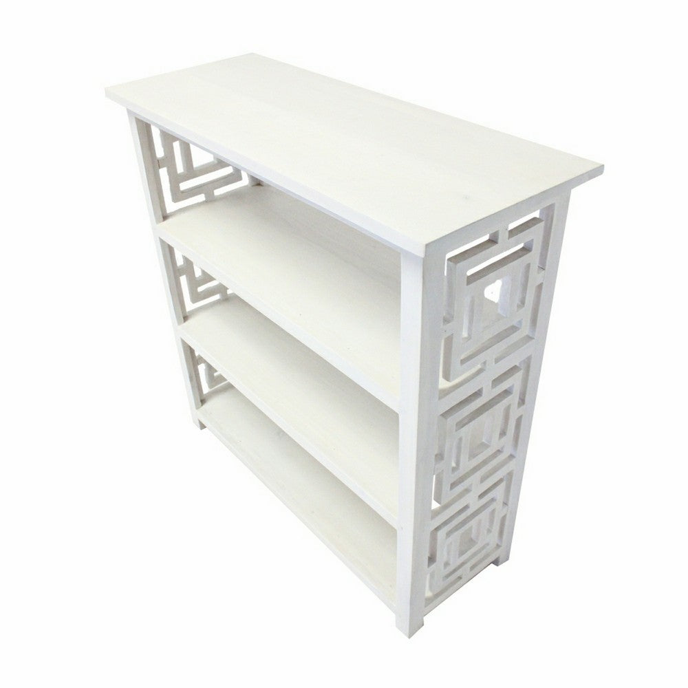 Sumo Console Table with 3 Shelves, Lattice Cutout Sides, White 36 Inch - BM350089
