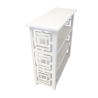 Sumo Console Table with 3 Shelves, Lattice Cutout Sides, White 36 Inch - BM350089
