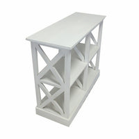 Console Table with 3-Tier Design, X Cutout Sides, White Wood 39 Inch - BM350090