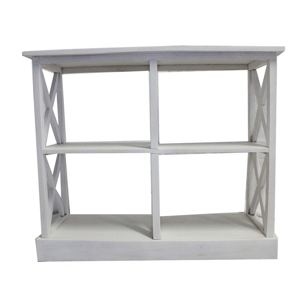 Console Table with 3-Tier Design, X Cutout Sides, White Wood 39 Inch - BM350090