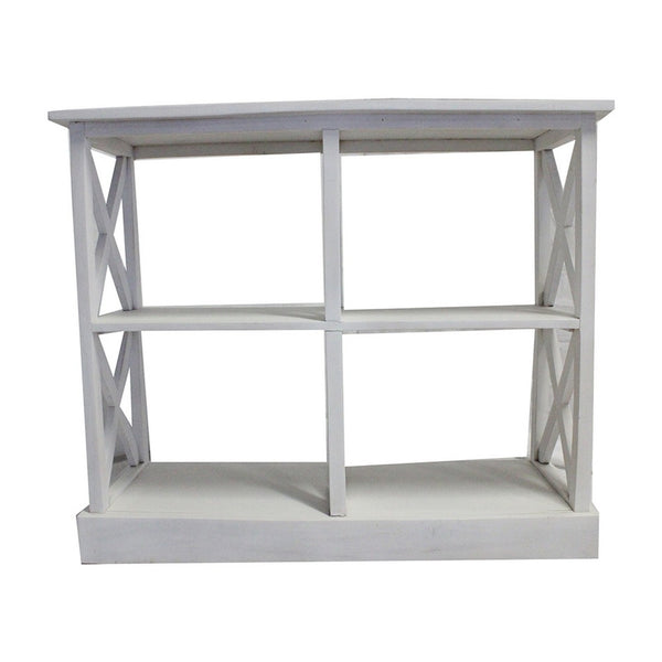 Console Table with 3-Tier Design, X Cutout Sides, White Wood 39 Inch - BM350090