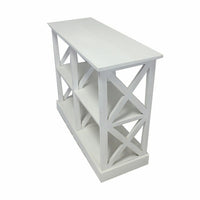 Console Table with 3-Tier Design, X Cutout Sides, White Wood 39 Inch - BM350090