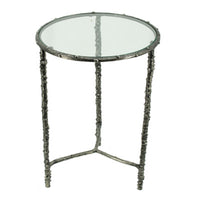 2pc End Table Set, Round Glass Top, Forged Antique Silver Finish - BM350091