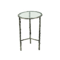 2pc End Table Set, Round Glass Top, Forged Antique Silver Finish - BM350091