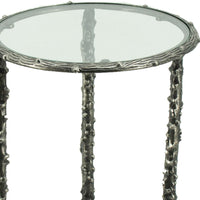 2pc End Table Set, Round Glass Top, Forged Antique Silver Finish - BM350091