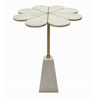 Gony Side End Table, 22 Inch Flower Top, Gold Brass Inlay, White Marble - BM350093