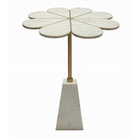 Gony Side End Table, 22 Inch Flower Top, Gold Brass Inlay, White Marble - BM350093
