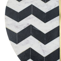 Gony Side End Table, 18 Inch Round Zig Zag Top, Brass Inlay, White Marble - BM350094