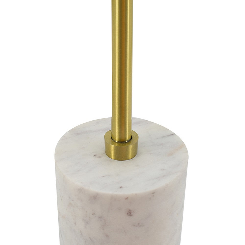 Gony Side End Table, 16 Inch Round, Brass Inlay, White Marble Pedestal - BM350095