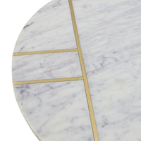 Gony Side End Table, 16 Inch Round, Brass Inlay, White Marble Pedestal - BM350095