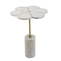 Gony Side End Table, 16 Inch Flower Top, Brass Inlay, White Marble - BM350096
