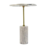 Gony Side End Table, 16 Inch Flower Top, Brass Inlay, White Marble - BM350096