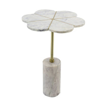 Gony Side End Table, 16 Inch Flower Top, Brass Inlay, White Marble - BM350096