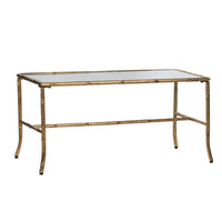Coffee Table, 36 Inch Rectangular Glass Top, Antique Gold Iron Frame - BM350097