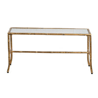 Coffee Table, 36 Inch Rectangular Glass Top, Antique Gold Iron Frame - BM350097