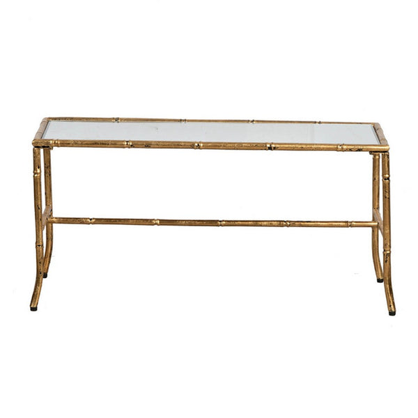 Coffee Table, 36 Inch Rectangular Glass Top, Antique Gold Iron Frame - BM350097