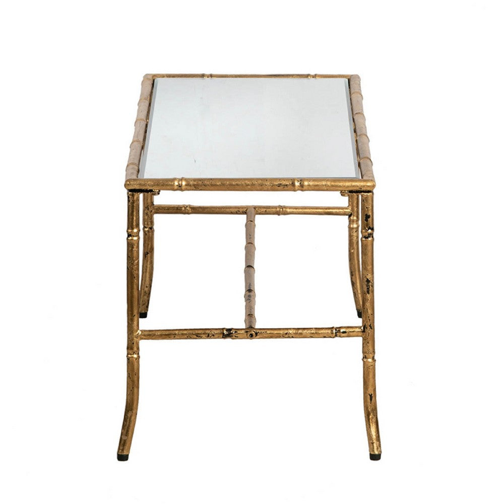 Coffee Table, 36 Inch Rectangular Glass Top, Antique Gold Iron Frame - BM350097