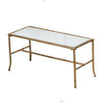 Coffee Table, 36 Inch Rectangular Glass Top, Antique Gold Iron Frame - BM350097