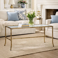 Coffee Table, 36 Inch Rectangular Mirror Top, Antique Gold Iron Frame - BM350097