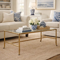 Coffee Table, 36 Inch Rectangular Mirror Top, Antique Gold Iron Frame - BM350097