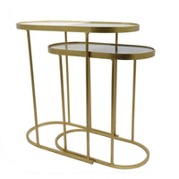 2pc Nesting Table Set, Marble Inlay Oval Top in White and Green, Gold Iron - BM350101