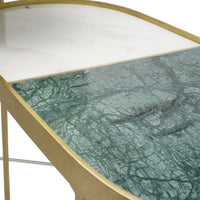 2pc Nesting Table Set, Marble Inlay Oval Top in White and Green, Gold Iron - BM350101