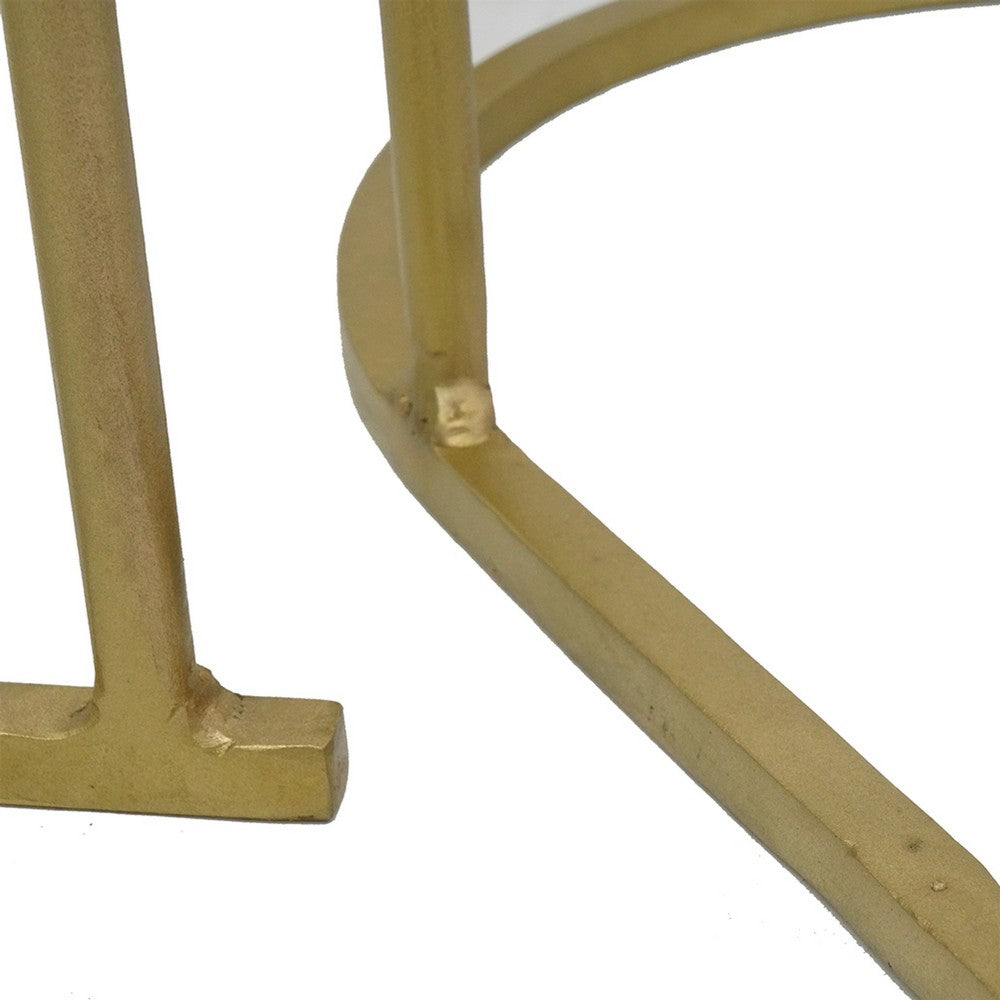 2pc Nesting Table Set, Marble Inlay Oval Top in White and Green, Gold Iron - BM350101