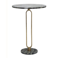 Side End Table, 16 Inch Round Marble Top, U-Shaped Gold Metal Stem, Black - BM350102