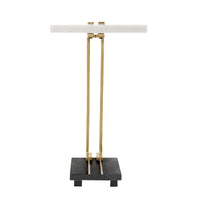 Dani Side End Table, 13 Inch Square Top, C Shape, White and Black Marble - BM350103