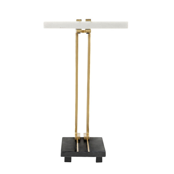 Dani Side End Table, 13 Inch Square Top, C Shape, White and Black Marble - BM350103