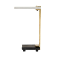 Dani Side End Table, 13 Inch Square Top, C Shape, White and Black Marble - BM350103