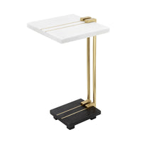 Dani Side End Table, 13 Inch Square Top, C Shape, White and Black Marble - BM350103