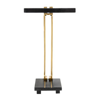 Dani Side End Table, 13 Inch Square Top, C Shape, Black Marble, Gold - BM350104