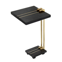 Dani Side End Table, 13 Inch Square Top, C Shape, Black Marble, Gold - BM350104