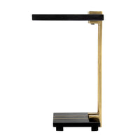 Dani Side End Table, 13 Inch Square Top, C Shape, Black Marble, Gold - BM350104