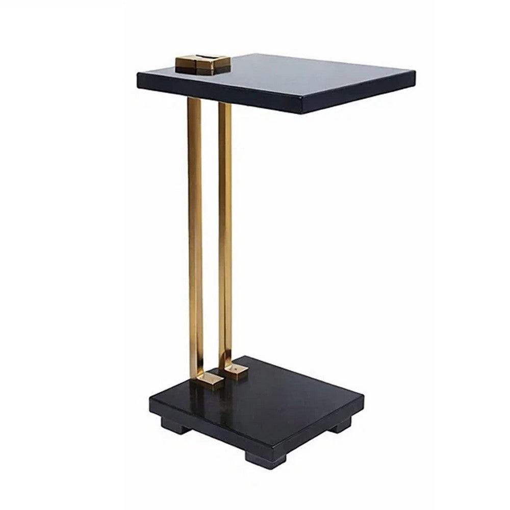 Dani Side End Table, Square Black Marble Top and Base, C Shape, 13 Inch - BM350105