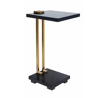 Dani Side End Table, Square Black Marble Top and Base, C Shape, 13 Inch - BM350105
