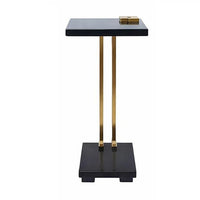Dani Side End Table, Square Black Marble Top and Base, C Shape, 13 Inch - BM350105