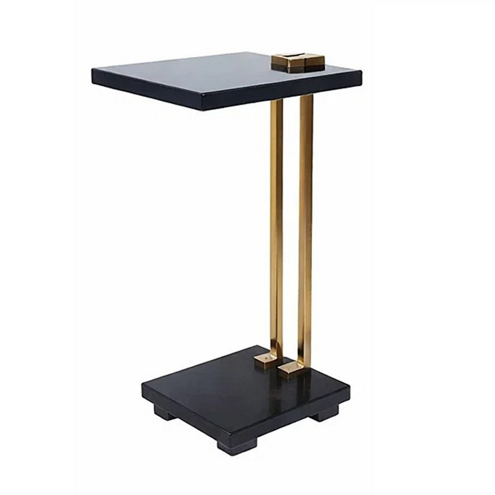 Dani Side End Table, Square Black Marble Top and Base, C Shape, 13 Inch - BM350105