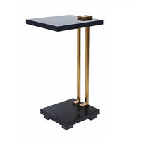 Dani Side End Table, Square Black Marble Top and Base, C Shape, 13 Inch - BM350105