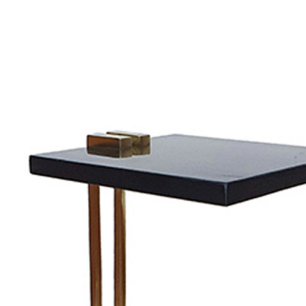 Dani Side End Table, Square Black Marble Top and Base, C Shape, 13 Inch - BM350105