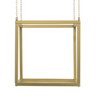 Hanging Open Plant Shelf with Chain, 20 Inch Square Gold Iron Frame - BM350107