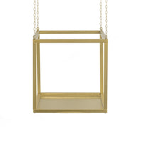 Hanging Open Plant Shelf with Chain, 20 Inch Square Gold Iron Frame - BM350107