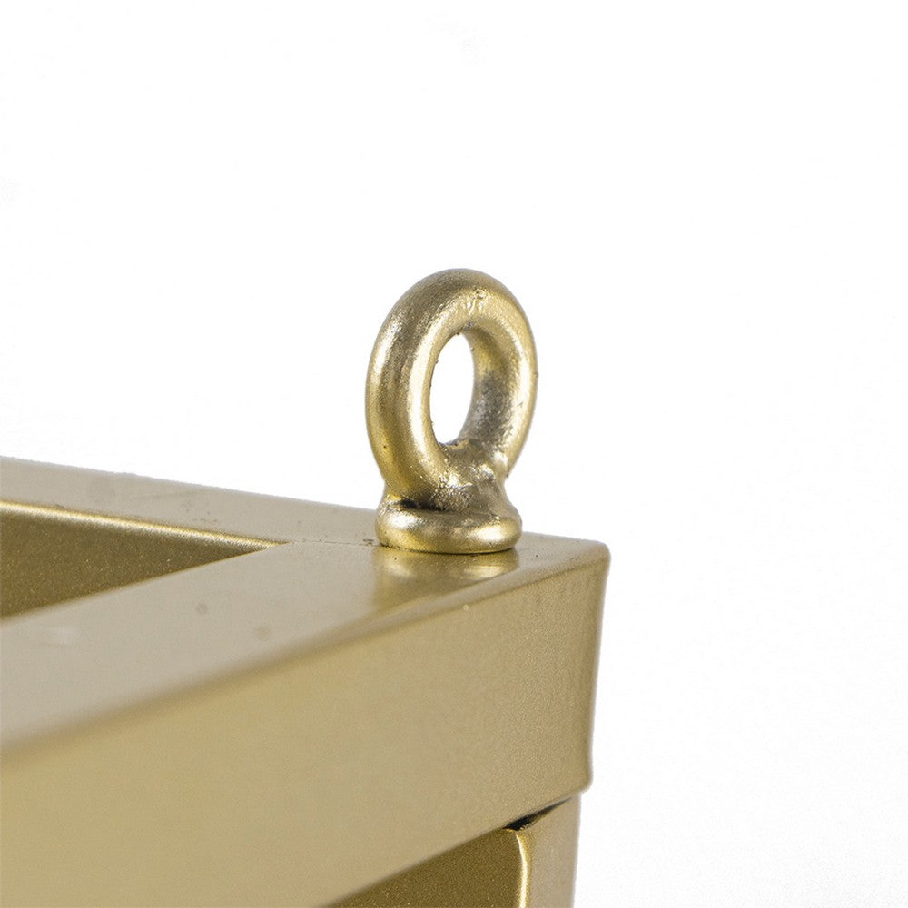 Hanging Open Plant Shelf with Chain, 20 Inch Square Gold Iron Frame - BM350107