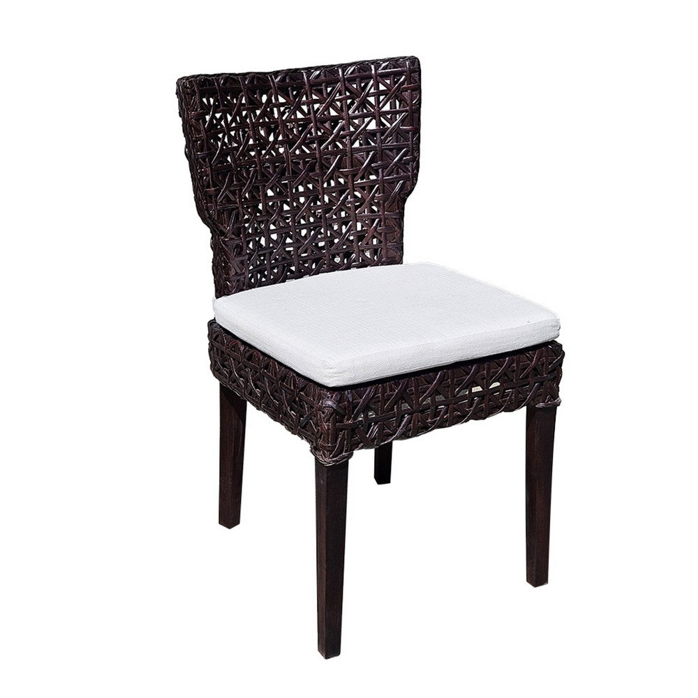 Dining Side Chair, Rattan Woven Seat and Back, Modern Black Wood Frame - BM350108