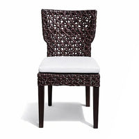 Dining Side Chair, Rattan Woven Seat and Back, Modern Black Wood Frame - BM350108