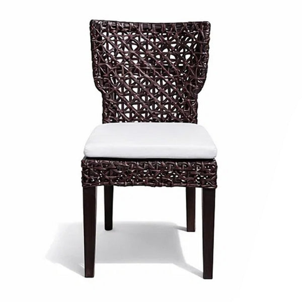 Dining Side Chair, Rattan Woven Seat and Back, Modern Black Wood Frame - BM350108