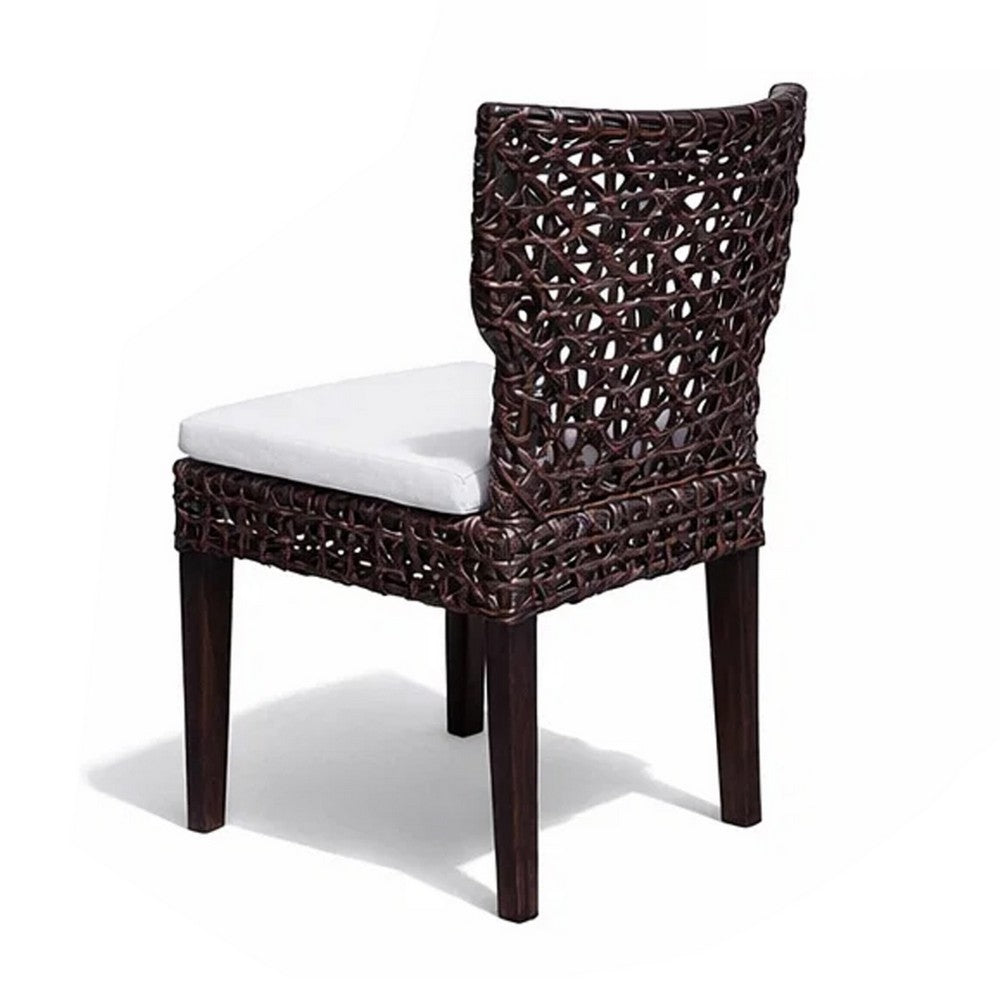 Dining Side Chair, Rattan Woven Seat and Back, Modern Black Wood Frame - BM350108