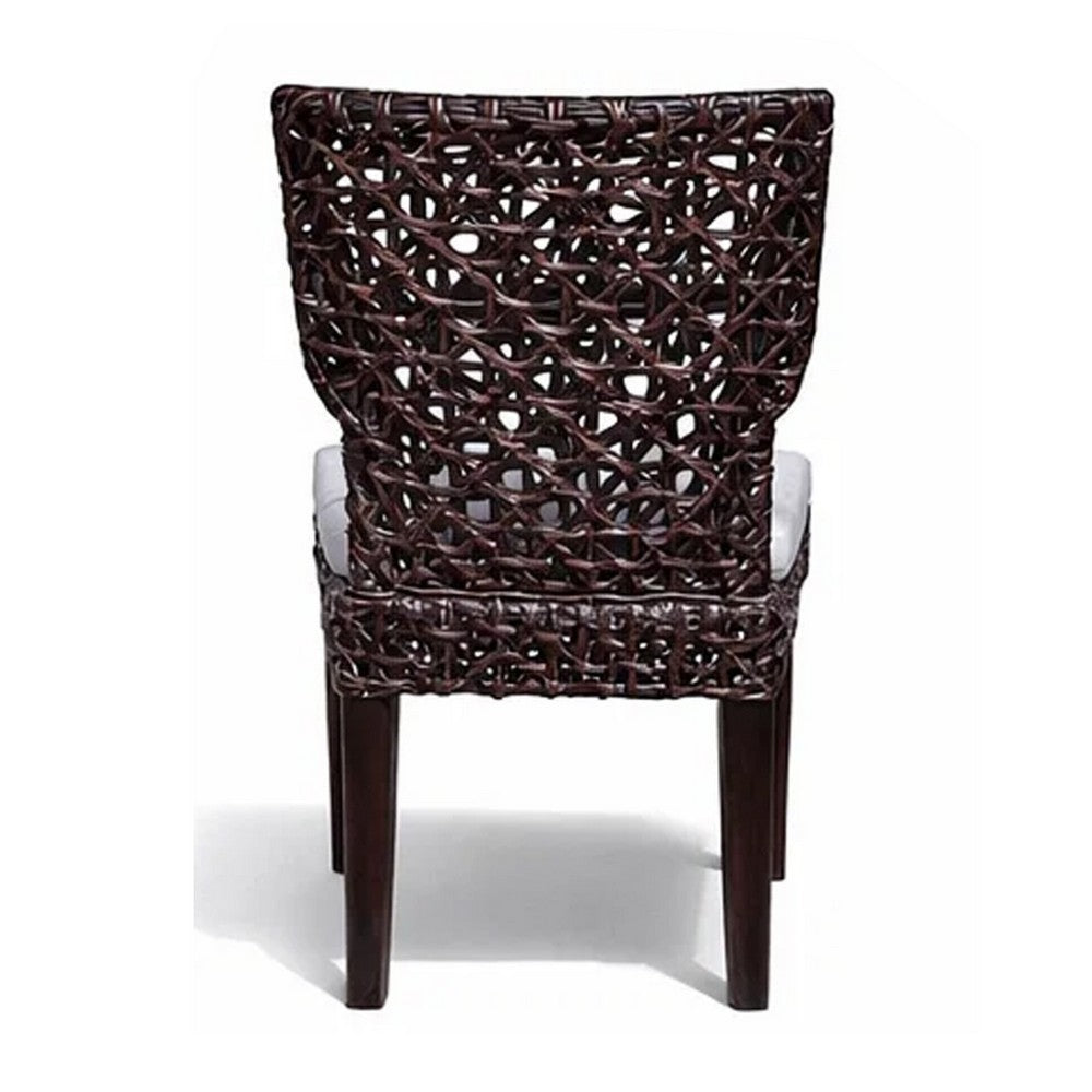 Dining Side Chair, Rattan Woven Seat and Back, Modern Black Wood Frame - BM350108