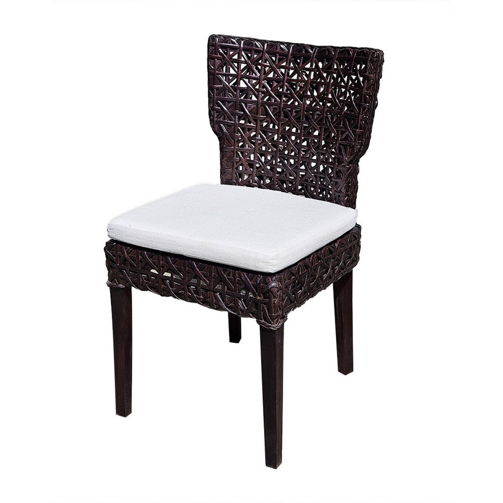 Dining Side Chair, Rattan Woven Seat and Back, Modern Black Wood Frame - BM350108